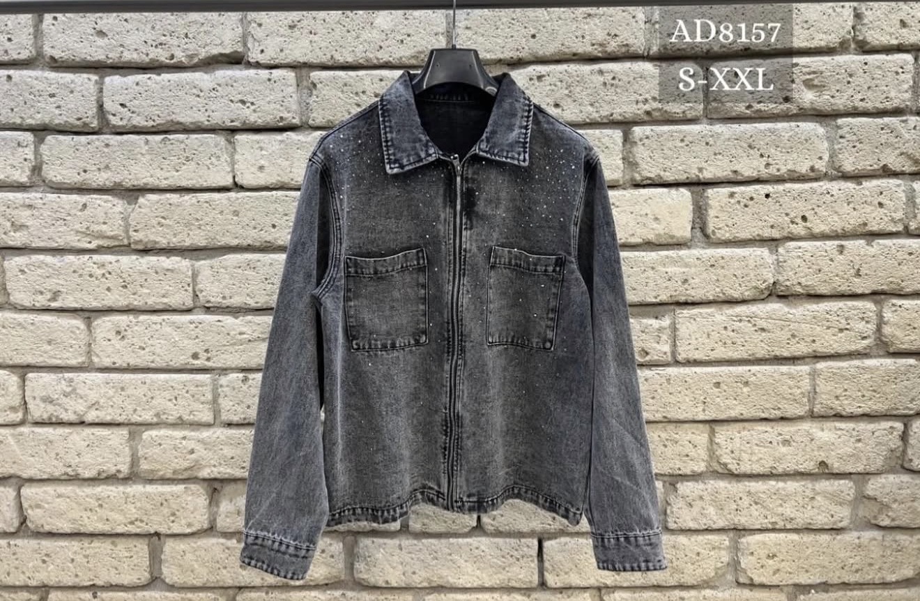 Giacca Denim Zip Strass