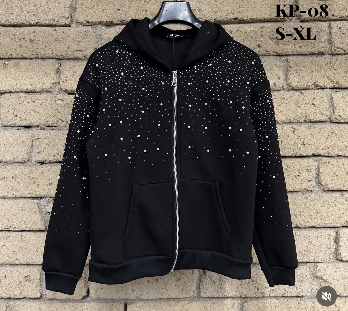 Felpa Zip Strass e Perle
