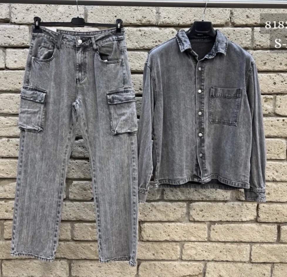Coordinato Denim Cargo Grigio